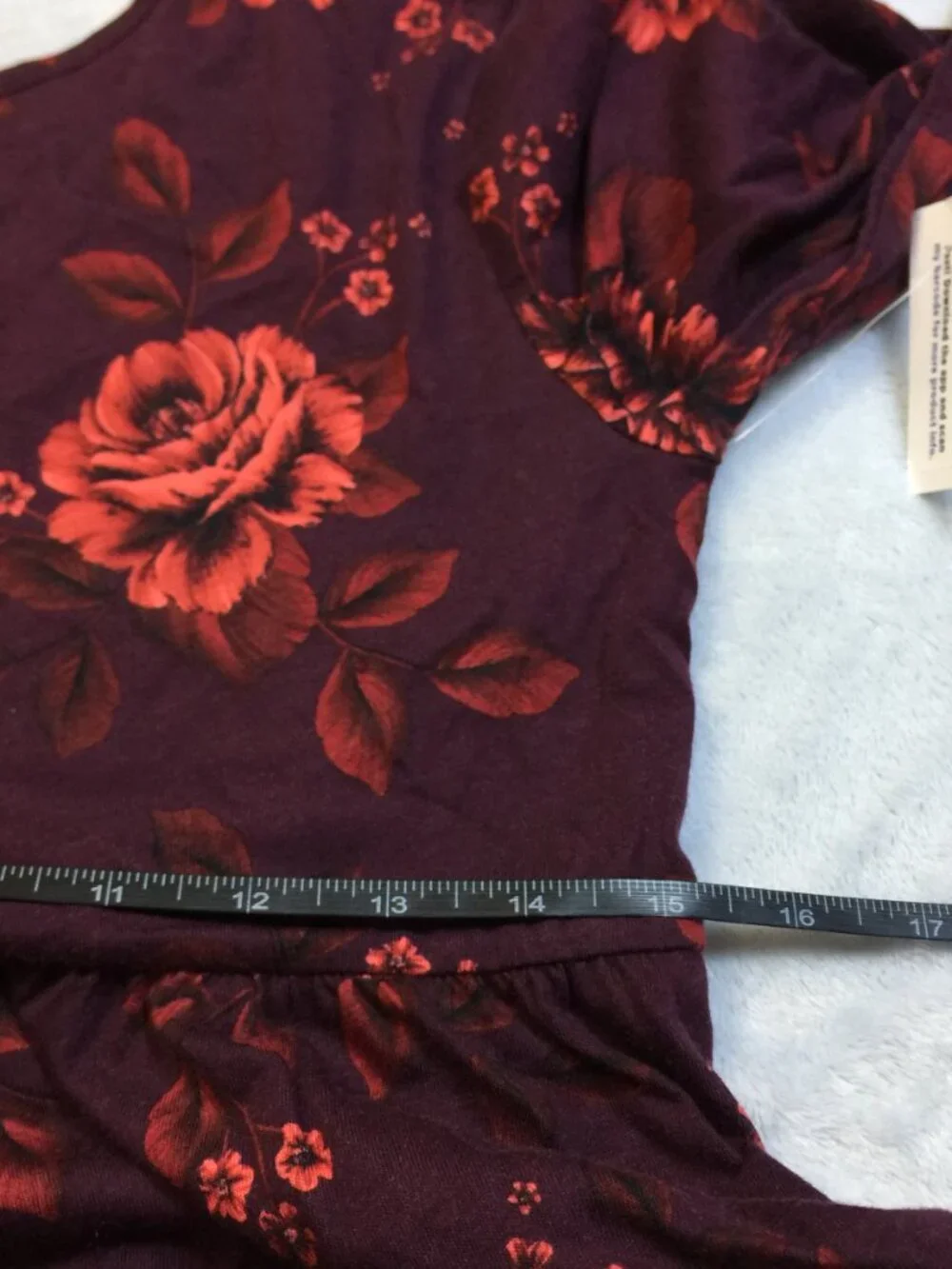 New! Old Navy Dress Girls XXL (18) Burgundy Red Floral Long Sleeve 100% Cotton